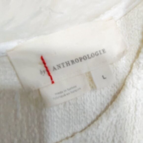 Anthropologie & Black Textured Puff Cream Whimsy Boho Sleeve Blouse L - Picture 8 of 14